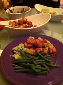 Peanut Chicken, Coriander Rice, and Spicy Green Beans